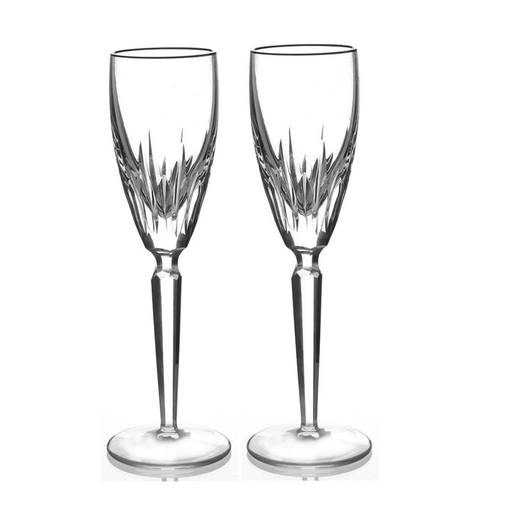 Pair Of Waterford Crystal Wynnewood Platinum Champagne Flutes Discontinued
